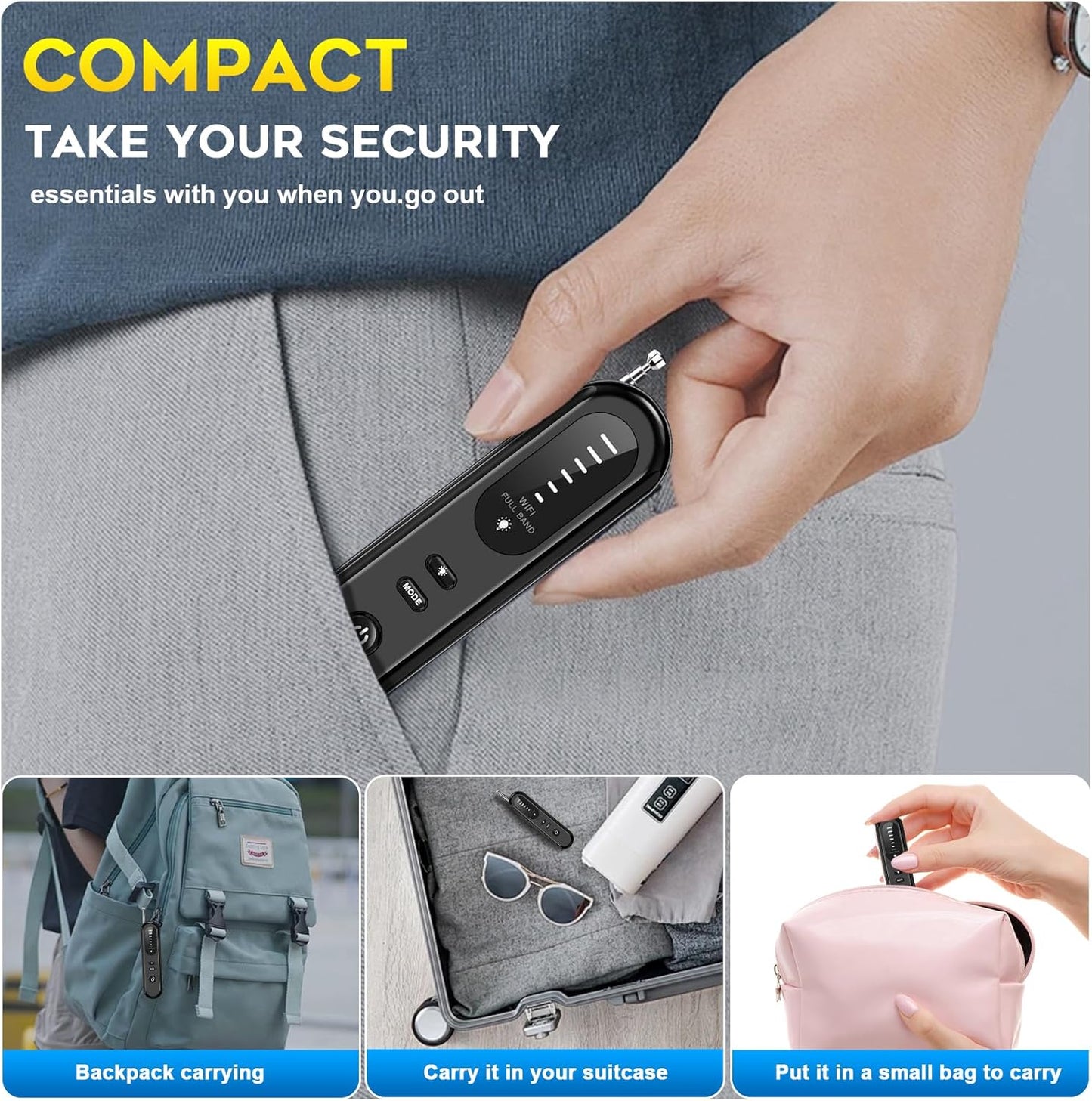 Hidden Camera Detector - 2025 Portable Camera Finder, GPS Tracker Detector, RF Wireless Signal Scanner for Office, Hotels, Cars, 5 Levels Sensitivity (Black)