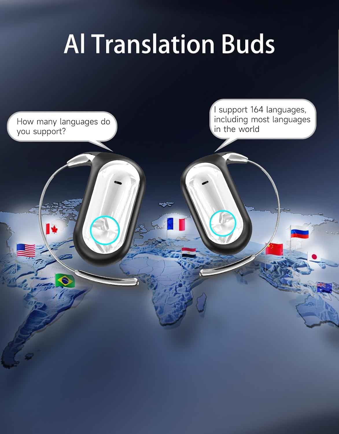AI Translation Earbuds Real Time,164 Languages Translator Ear Buds,Audifonos Traductores Inglés Español,5-In-1 Translating Headphones/7 Modes/96H Translator Device for Travel Business Learning