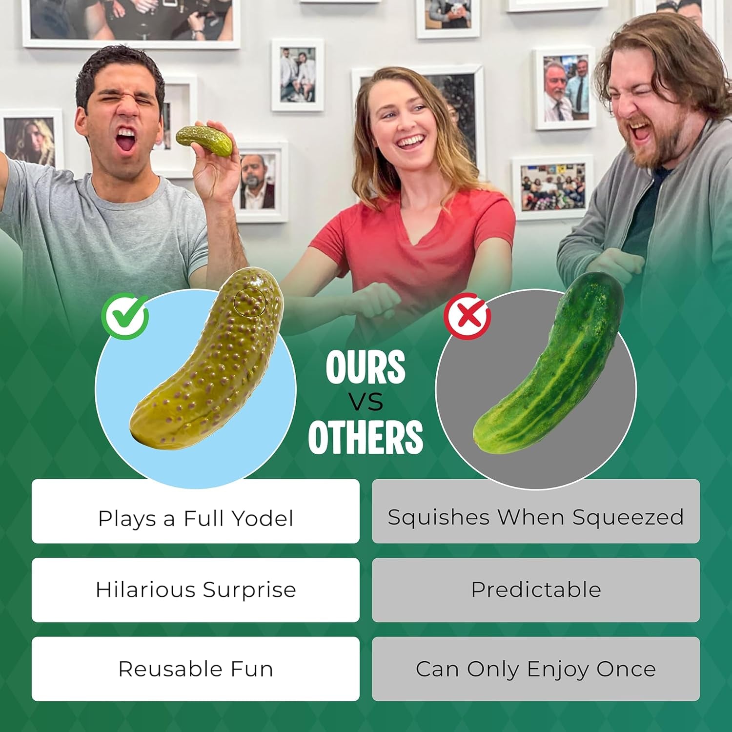 Yodeling Pickle (1 Pickle - 5 Inch) Sings Dill-Lightful Musical Yodel Song - Hilarious Laughs - Singing Novelty Gag Gift for Friends Family Coworkers Office Students Classroom