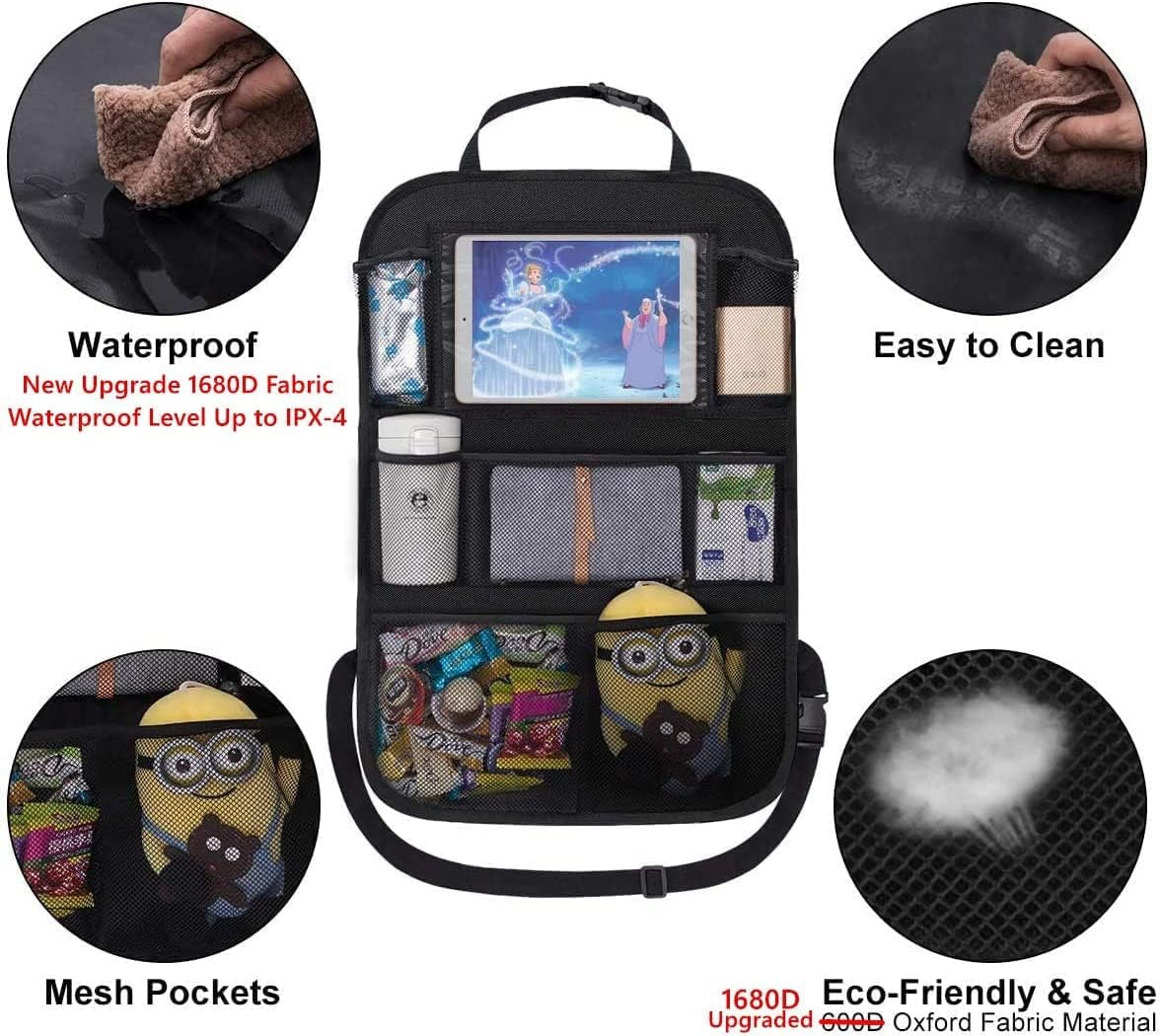 Backseat Car Organizer Mats Back Seat Organizers and Storage Bag with Touch Screen Tablet Holder for Kids Toddlers Car Seats, Travel Accessories, Road Trip Essentials Kids