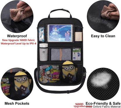 Backseat Car Organizer Mats Back Seat Organizers and Storage Bag with Touch Screen Tablet Holder for Kids Toddlers Car Seats, Travel Accessories, Road Trip Essentials Kids