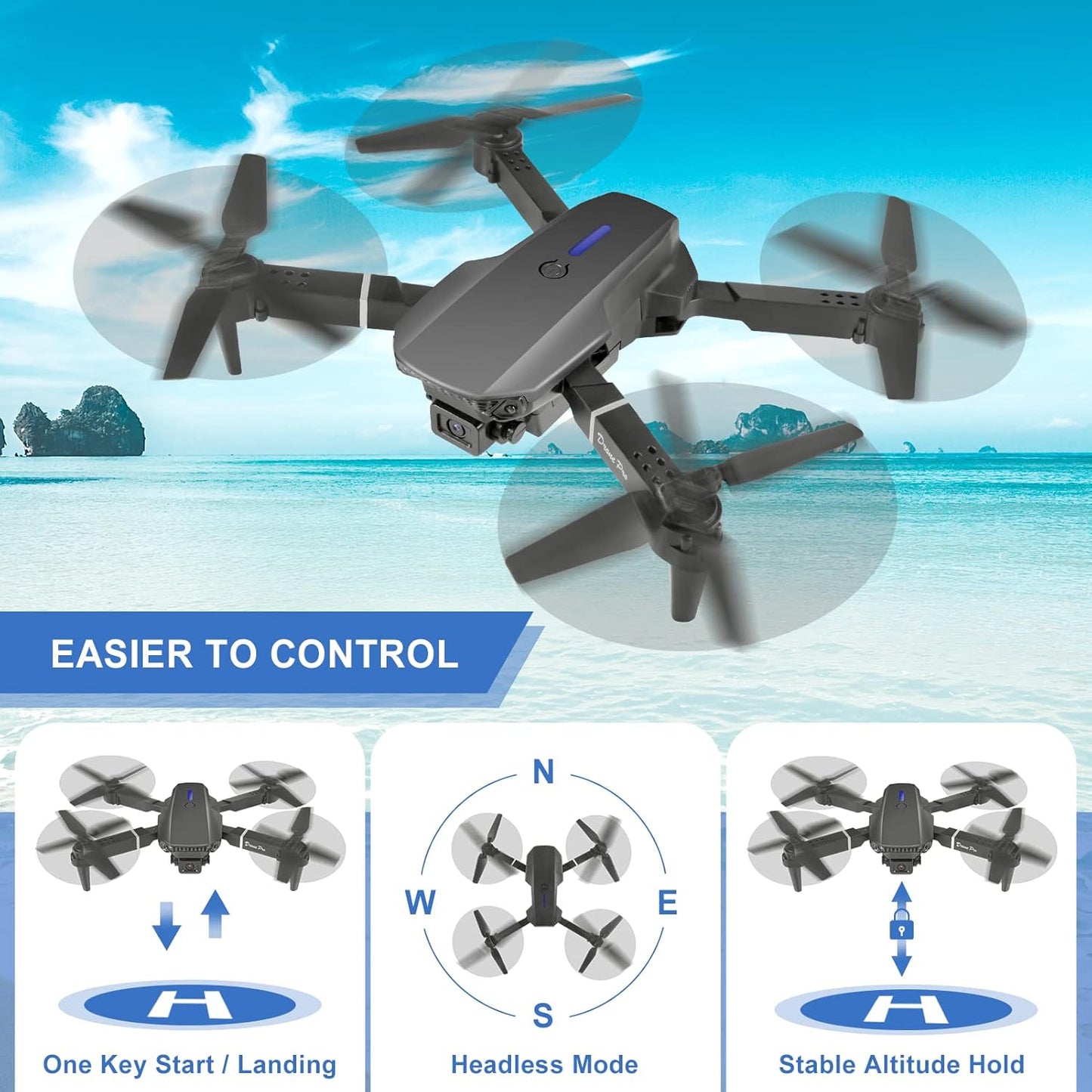 Mini Drone with Camera, 4K HD FPV Drone, Altitude Hold, Gesture Selfie, One Key Return/Emergency Stop, 3D Flips, Waypoint Fly, 2 Batteries, Foldable Drones for Kids and Beginners