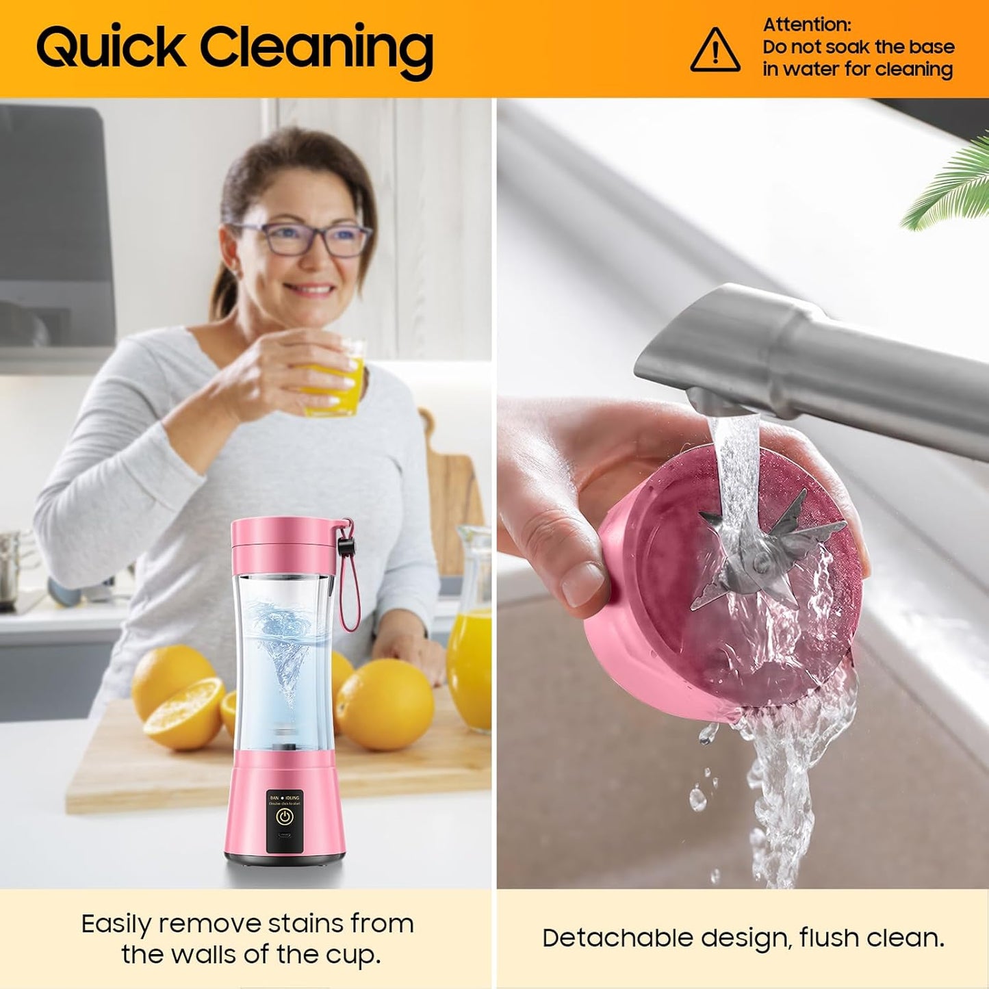 Portable Blender for Smoothies and Shakes - Personal Size Mini Blender with 380Ml Travel Cup, 6 Stainless Steel Blades for Powerful Blending, Fresh Fruit Juicer for Home/Travel