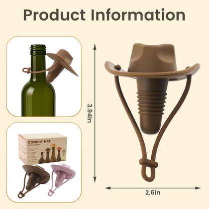 2 Pack Cowboy Hat Wine Stopper, Silicone Wine Stoppers for Wine Bottles, Funny Gifts for Men and Women (Coffee & Pink)
