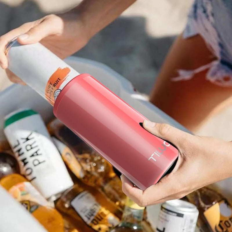 Skinny Can Cooler for Slim Beer & Hard Seltzer, Stainless Steel, Doucle-Walled Stainless Steel Insulated Slim Cans, Standard 12 Oz (Glitter Coral)