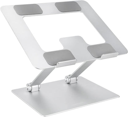 Sturdy and Portable Ergonomic Laptop Stand for Desk, Height Adjustable Riser with Ventilated Cooling, Foldable, Fits All Laptops up to 17.3 Inch, Silver, 10 X 8.7 X 6 In
