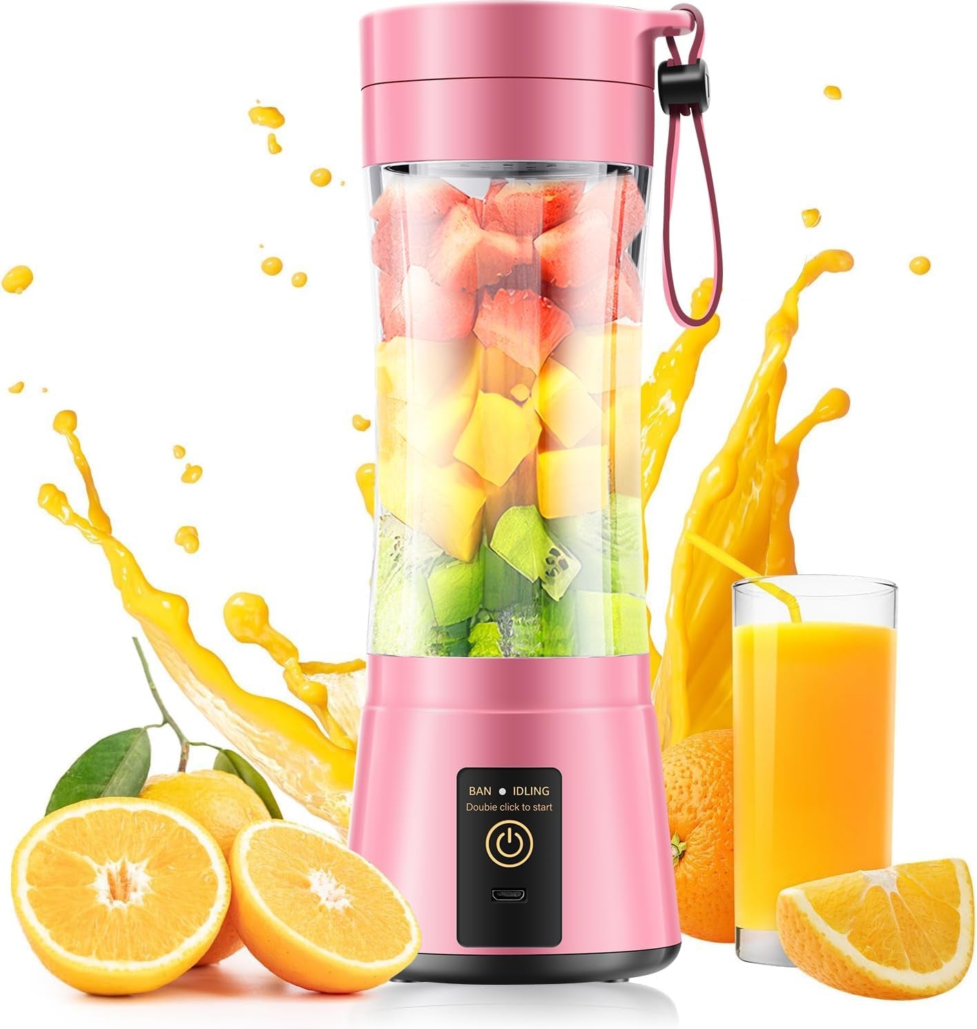 Portable Blender for Smoothies and Shakes - Personal Size Mini Blender with 380Ml Travel Cup, 6 Stainless Steel Blades for Powerful Blending, Fresh Fruit Juicer for Home/Travel