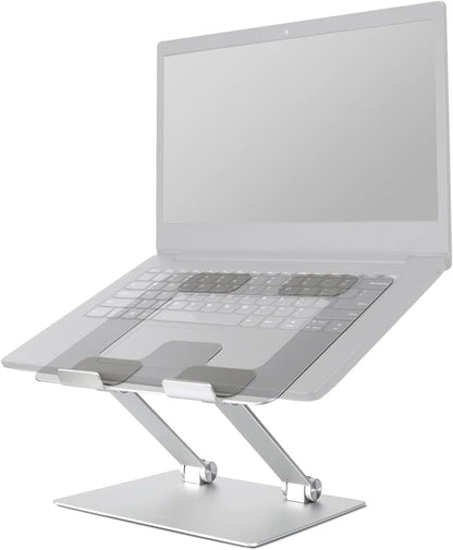 Sturdy and Portable Ergonomic Laptop Stand for Desk, Height Adjustable Riser with Ventilated Cooling, Foldable, Fits All Laptops up to 17.3 Inch, Silver, 10 X 8.7 X 6 In