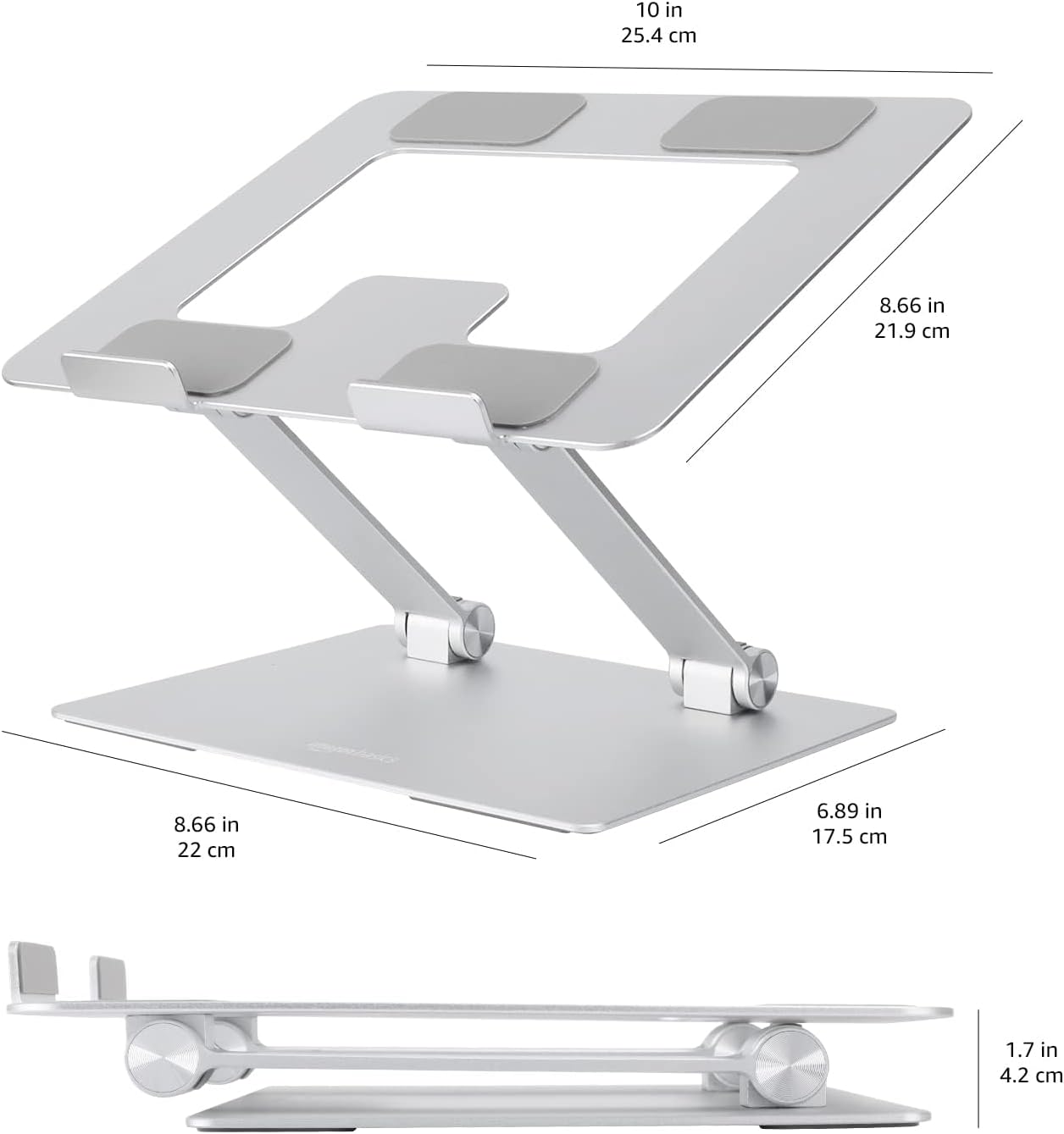 Sturdy and Portable Ergonomic Laptop Stand for Desk, Height Adjustable Riser with Ventilated Cooling, Foldable, Fits All Laptops up to 17.3 Inch, Silver, 10 X 8.7 X 6 In
