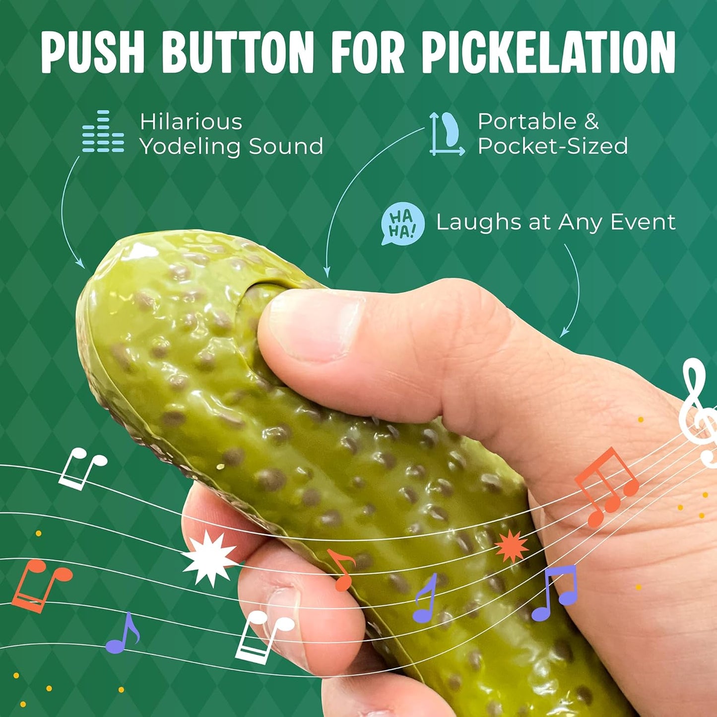 Yodeling Pickle (1 Pickle - 5 Inch) Sings Dill-Lightful Musical Yodel Song - Hilarious Laughs - Singing Novelty Gag Gift for Friends Family Coworkers Office Students Classroom