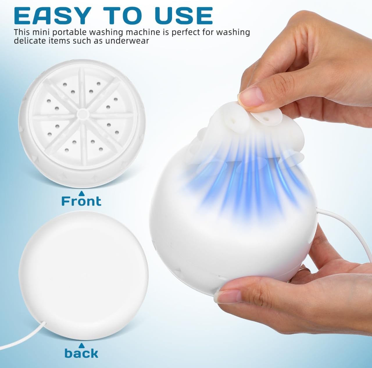 Portable Turbine Washing Machine with Ultrasonic Cleaning, Mini Fully Automatic Washer for Underwear, Socks & Baby Clothes, USB Powered Travel Laundry Washer for RV, Apartment & Dorm