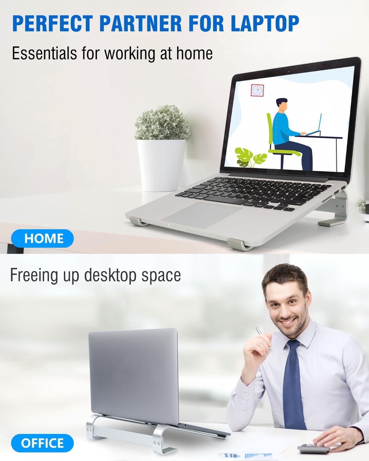 Laptop Stand for Desk, Ergonomic Aluminum Laptop Riser, Ventilated Notebook Stand Compatible with Macbook Air Pro, Dell XPS, HP, More 11-17.3 Inches Work from Home