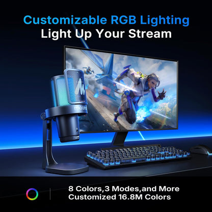 DGM20W Wireless Microphone for PC, Condenser USB Mic for Gaming Streaming with Noise Cancellation & Quick Mute,Gain Control,Rgb,Software, Computer Desktop Mic for PS5 Twitch Discord