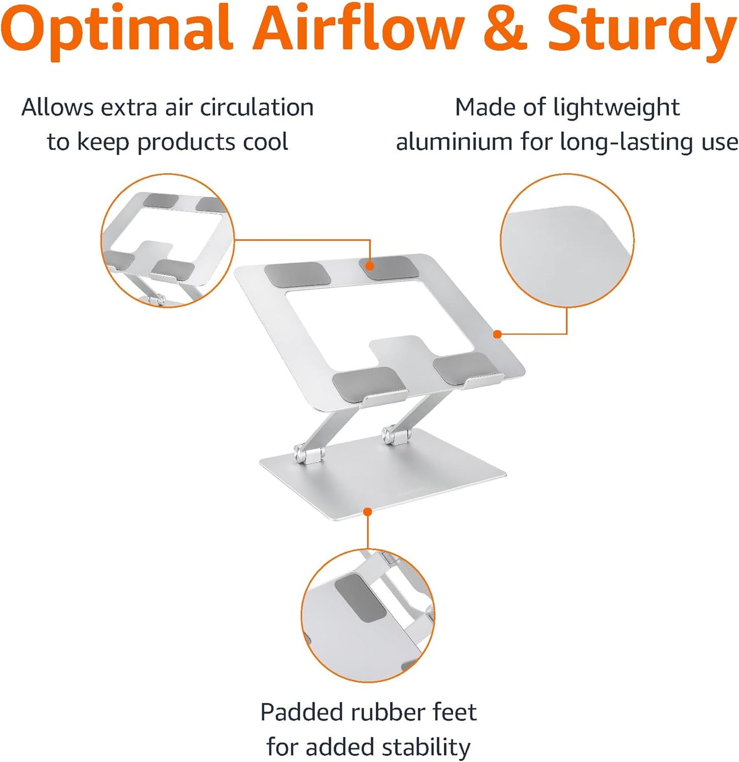 Sturdy and Portable Ergonomic Laptop Stand for Desk, Height Adjustable Riser with Ventilated Cooling, Foldable, Fits All Laptops up to 17.3 Inch, Silver, 10 X 8.7 X 6 In