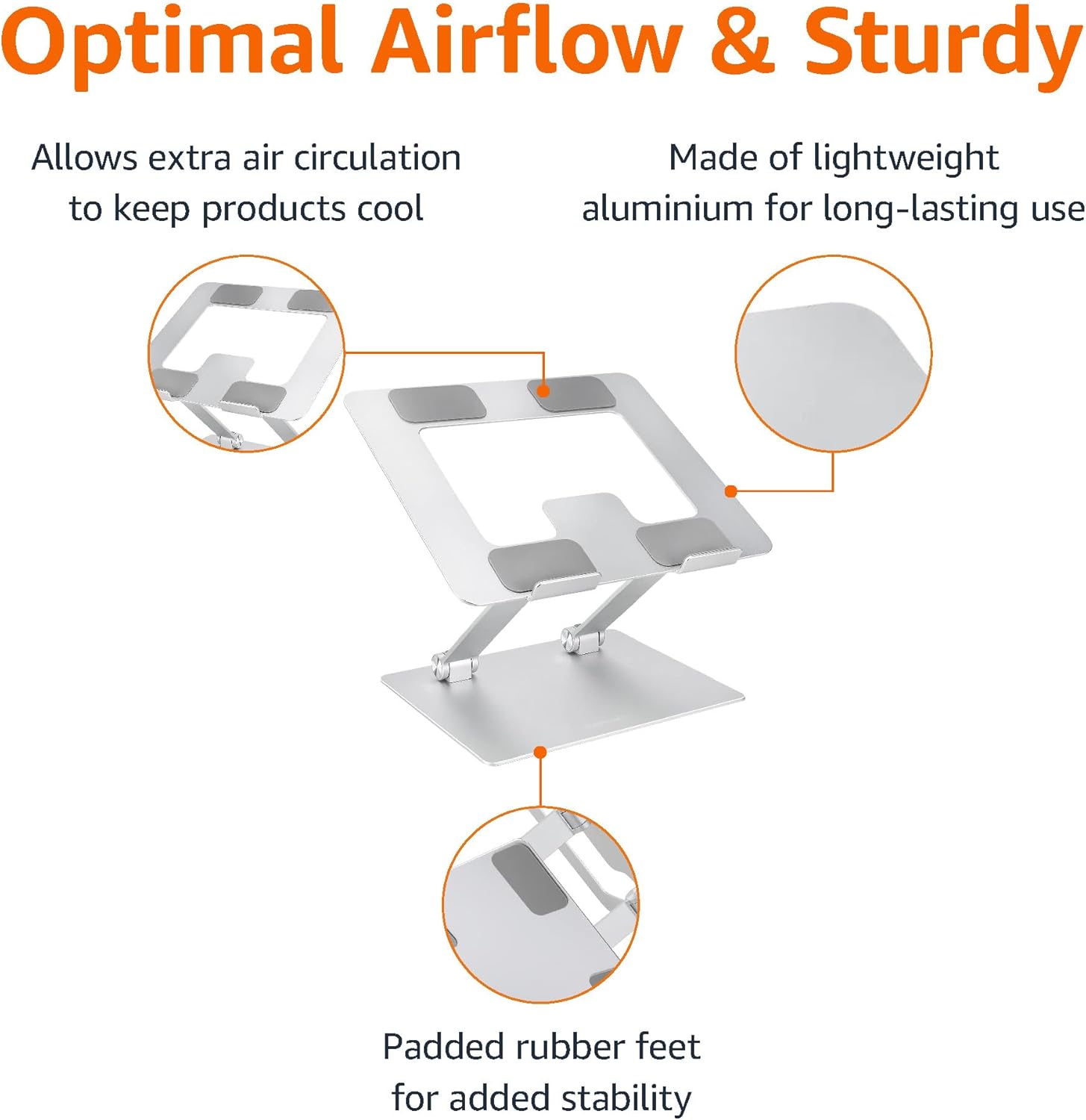 Sturdy and Portable Ergonomic Laptop Stand for Desk, Height Adjustable Riser with Ventilated Cooling, Foldable, Fits All Laptops up to 17.3 Inch, Silver, 10 X 8.7 X 6 In