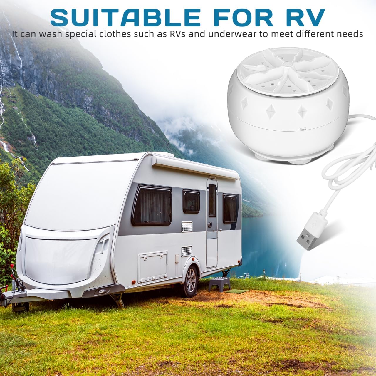 Portable Turbine Washing Machine with Ultrasonic Cleaning, Mini Fully Automatic Washer for Underwear, Socks & Baby Clothes, USB Powered Travel Laundry Washer for RV, Apartment & Dorm