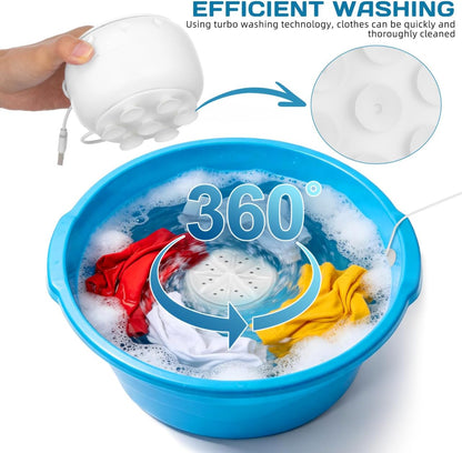 Portable Turbine Washing Machine with Ultrasonic Cleaning, Mini Fully Automatic Washer for Underwear, Socks & Baby Clothes, USB Powered Travel Laundry Washer for RV, Apartment & Dorm