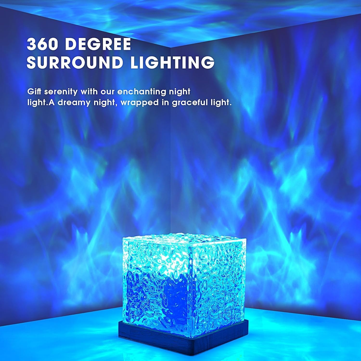 Ocean Wave Projector Light, 16-Color Luminorthe Cube Lamp and App Remote, 3D Holographic Water Ripple Romantic Ambient Lighting for Child'S Room, Party, Night Light-4.4Inch (Blue)