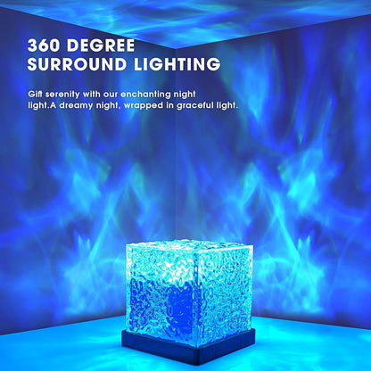 Ocean Wave Projector Light, 16-Color Luminorthe Cube Lamp and App Remote, 3D Holographic Water Ripple Romantic Ambient Lighting for Child'S Room, Party, Night Light-4.4Inch (Blue)