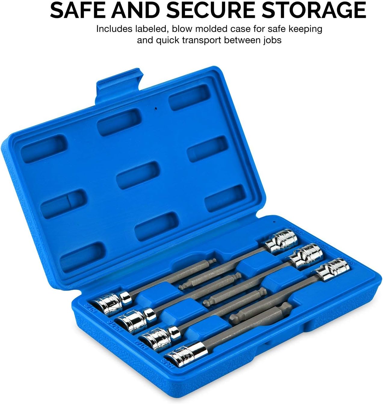 10244A 3/8-Inch-Drive Extra-Long Ball-End Hex-Bit Socket Set, SAE Sockets 1/8" to 3/8", S2 Steel, 7-Piece Set