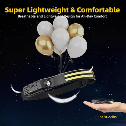 2Pack LED Headlamp Rechargeable - 230° COB Super Bright Head Lights for Forehead, Hard Hat Light for Adults, USB C Headband Flashlight for Work, Hunting, Running, Camping Essentials Gear