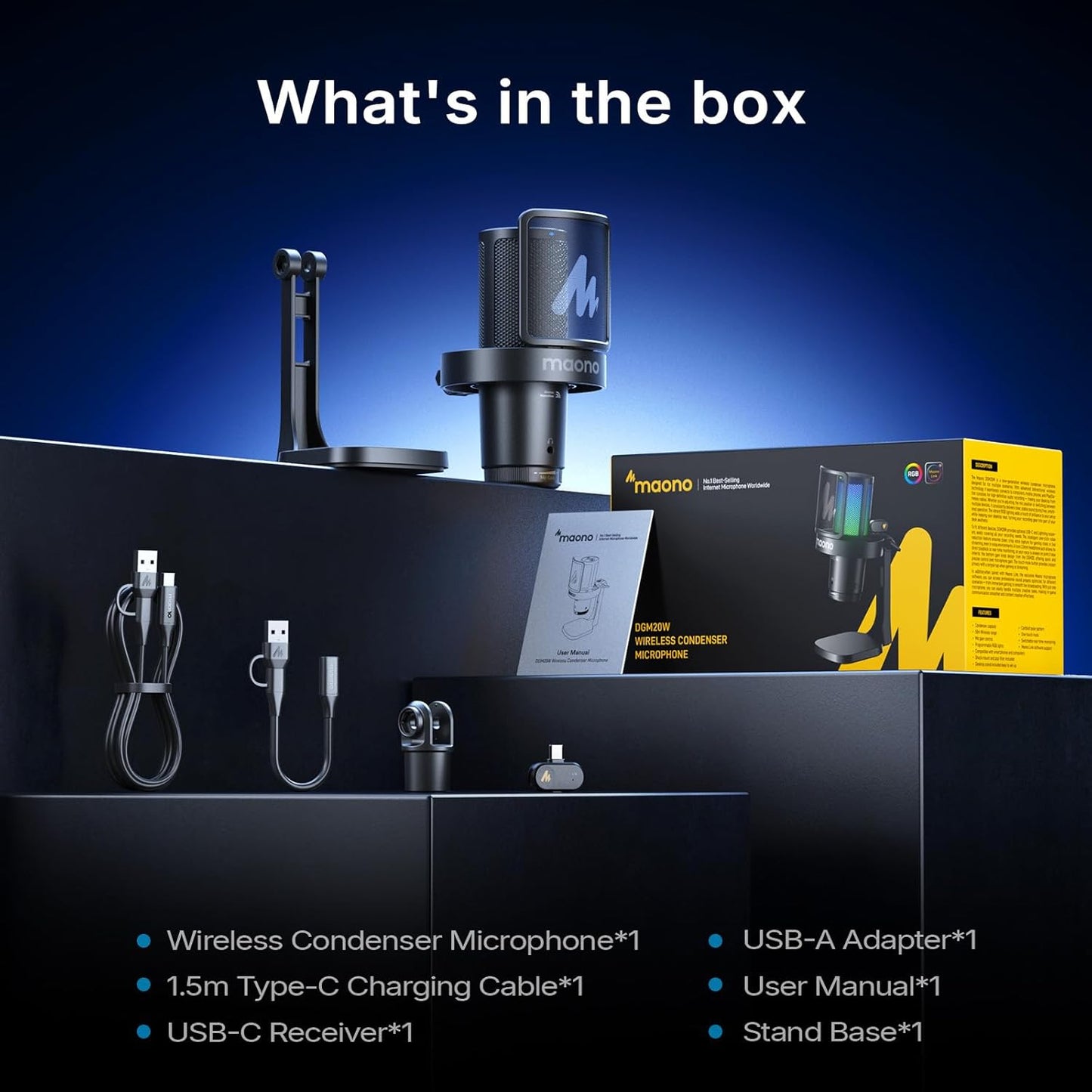 DGM20W Wireless Microphone for PC, Condenser USB Mic for Gaming Streaming with Noise Cancellation & Quick Mute,Gain Control,Rgb,Software, Computer Desktop Mic for PS5 Twitch Discord