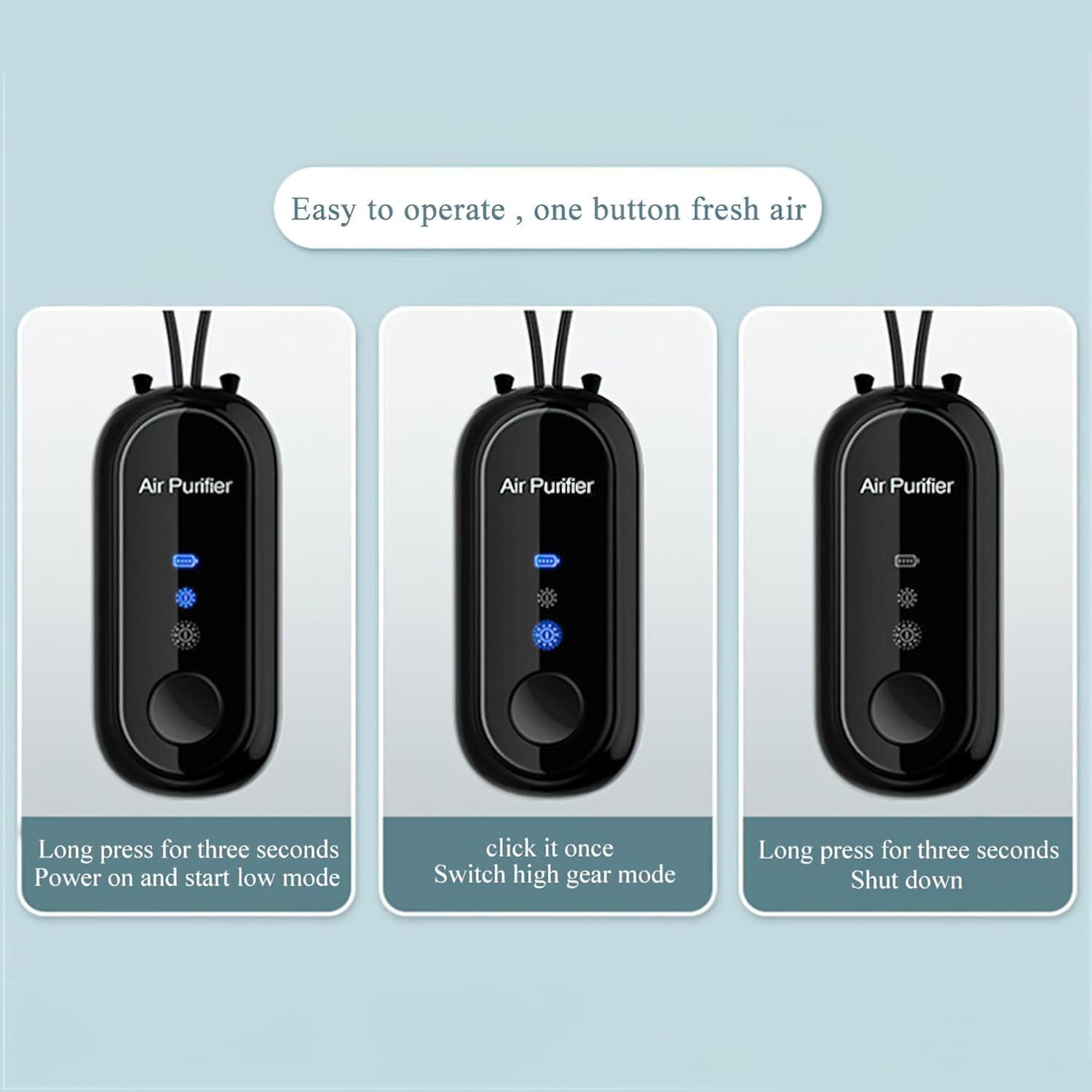 Portable Negative Ion Air Purifier Necklace, Personal Wearable Purification Device, Black, 3.1 X 1.4 X 0.9 Inches, 1.2 Billion Ion Output (Black)
