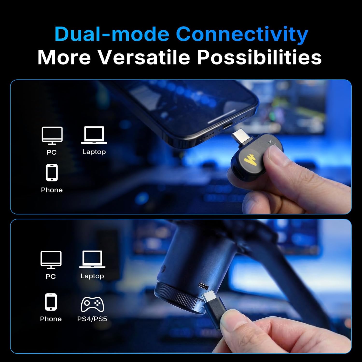 DGM20W Wireless Microphone for PC, Condenser USB Mic for Gaming Streaming with Noise Cancellation & Quick Mute,Gain Control,Rgb,Software, Computer Desktop Mic for PS5 Twitch Discord
