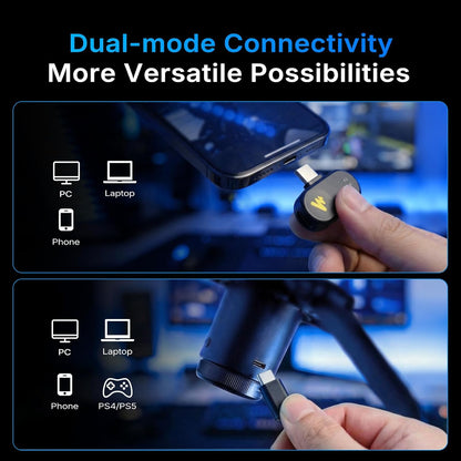 DGM20W Wireless Microphone for PC, Condenser USB Mic for Gaming Streaming with Noise Cancellation & Quick Mute,Gain Control,Rgb,Software, Computer Desktop Mic for PS5 Twitch Discord
