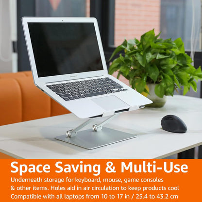 Sturdy and Portable Ergonomic Laptop Stand for Desk, Height Adjustable Riser with Ventilated Cooling, Foldable, Fits All Laptops up to 17.3 Inch, Silver, 10 X 8.7 X 6 In