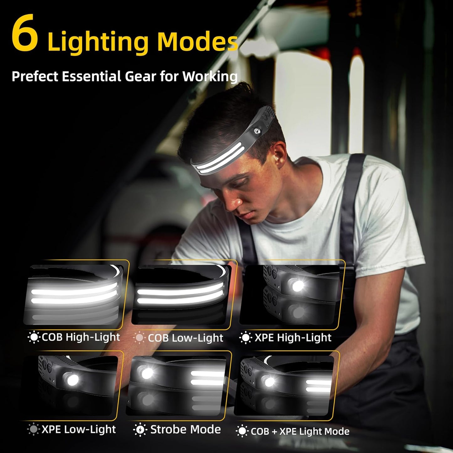 2Pack LED Headlamp Rechargeable - 230° COB Super Bright Head Lights for Forehead, Hard Hat Light for Adults, USB C Headband Flashlight for Work, Hunting, Running, Camping Essentials Gear