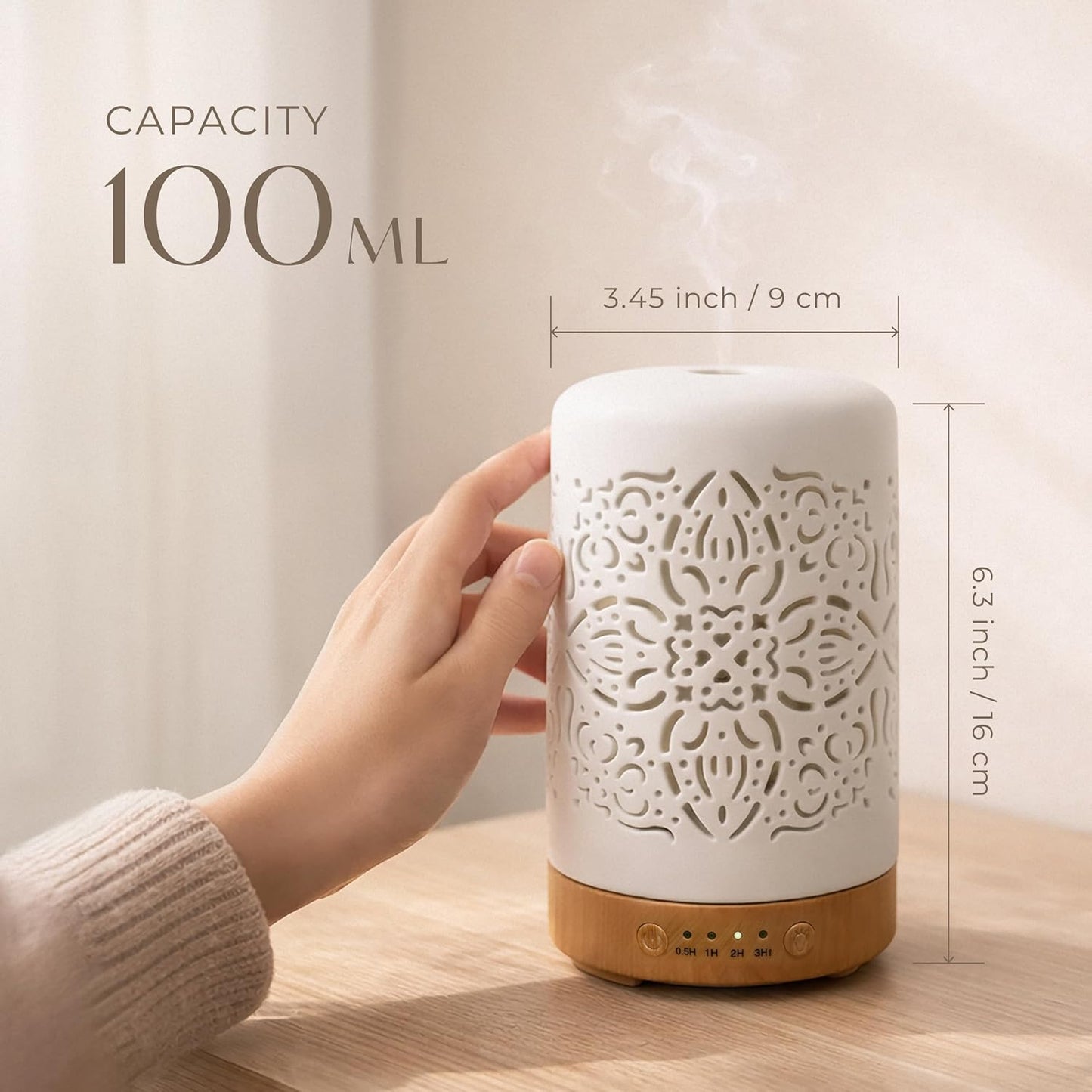 Essential Oil Diffuser White Ceramic Diffuser 100 Ml Timers Night Lights and Auto off Function Home Office Humidifier Aromatherapy Diffusers for Essential Oils