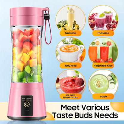 Portable Blender for Smoothies and Shakes - Personal Size Mini Blender with 380Ml Travel Cup, 6 Stainless Steel Blades for Powerful Blending, Fresh Fruit Juicer for Home/Travel