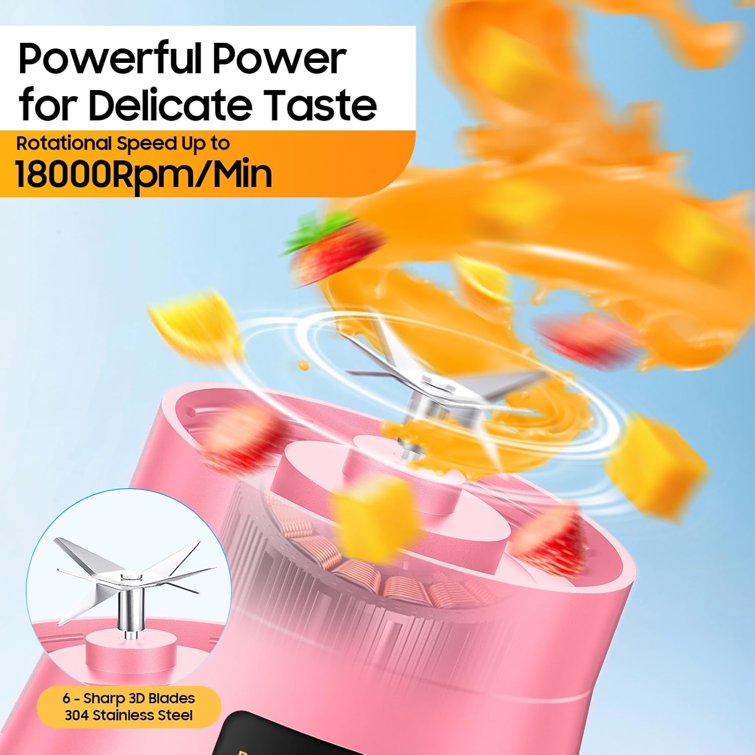 Portable Blender for Smoothies and Shakes - Personal Size Mini Blender with 380Ml Travel Cup, 6 Stainless Steel Blades for Powerful Blending, Fresh Fruit Juicer for Home/Travel