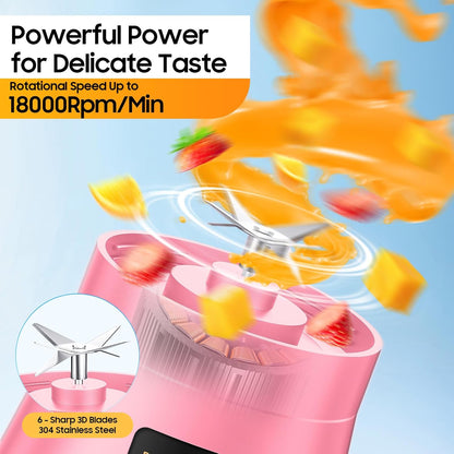 Portable Blender for Smoothies and Shakes - Personal Size Mini Blender with 380Ml Travel Cup, 6 Stainless Steel Blades for Powerful Blending, Fresh Fruit Juicer for Home/Travel
