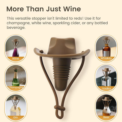 2 Pack Cowboy Hat Wine Stopper, Silicone Wine Stoppers for Wine Bottles, Funny Gifts for Men and Women (Coffee & Pink)