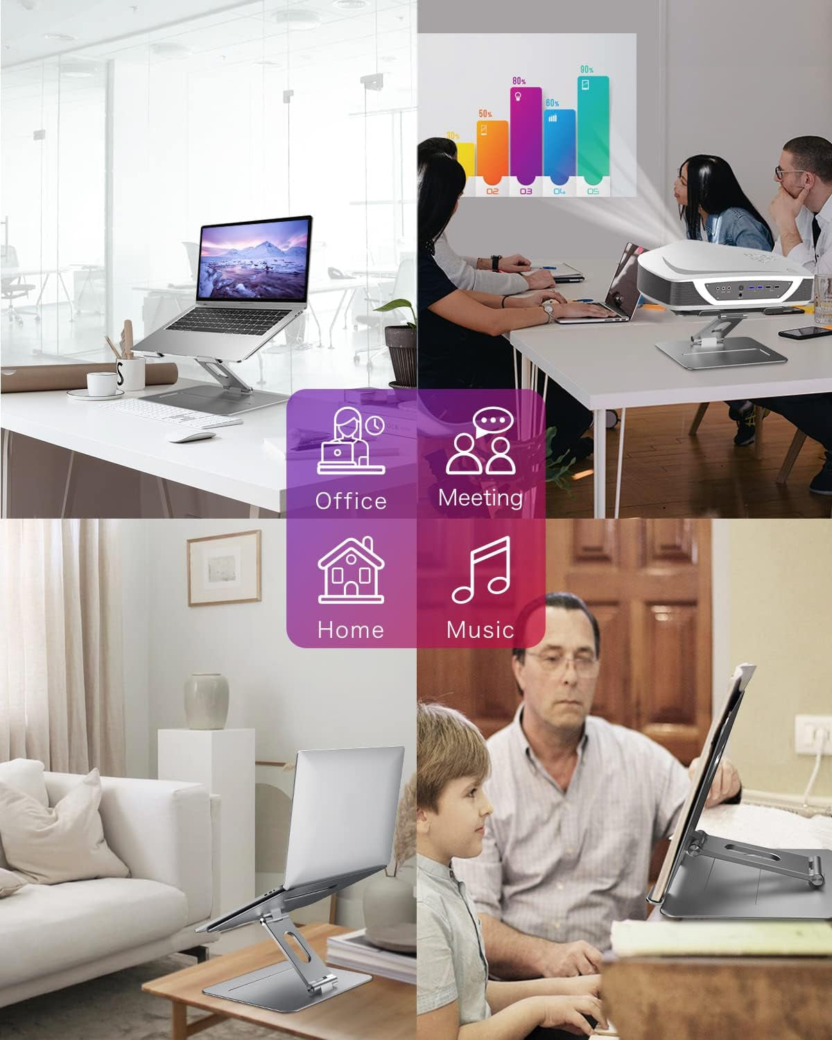 Adjustable Macbook Laptop Stand for Desk | Ergonomic Aluminum Laptop Riser with Heat-Vent, Compatible for 10-17" Laptops, Space Grey