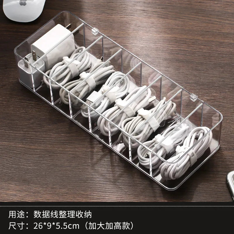 See-Through Charge Cable Organizer Box,Data Cable Management Box USB Cord Sorter, Small Desk Accessories Organizer and Storage