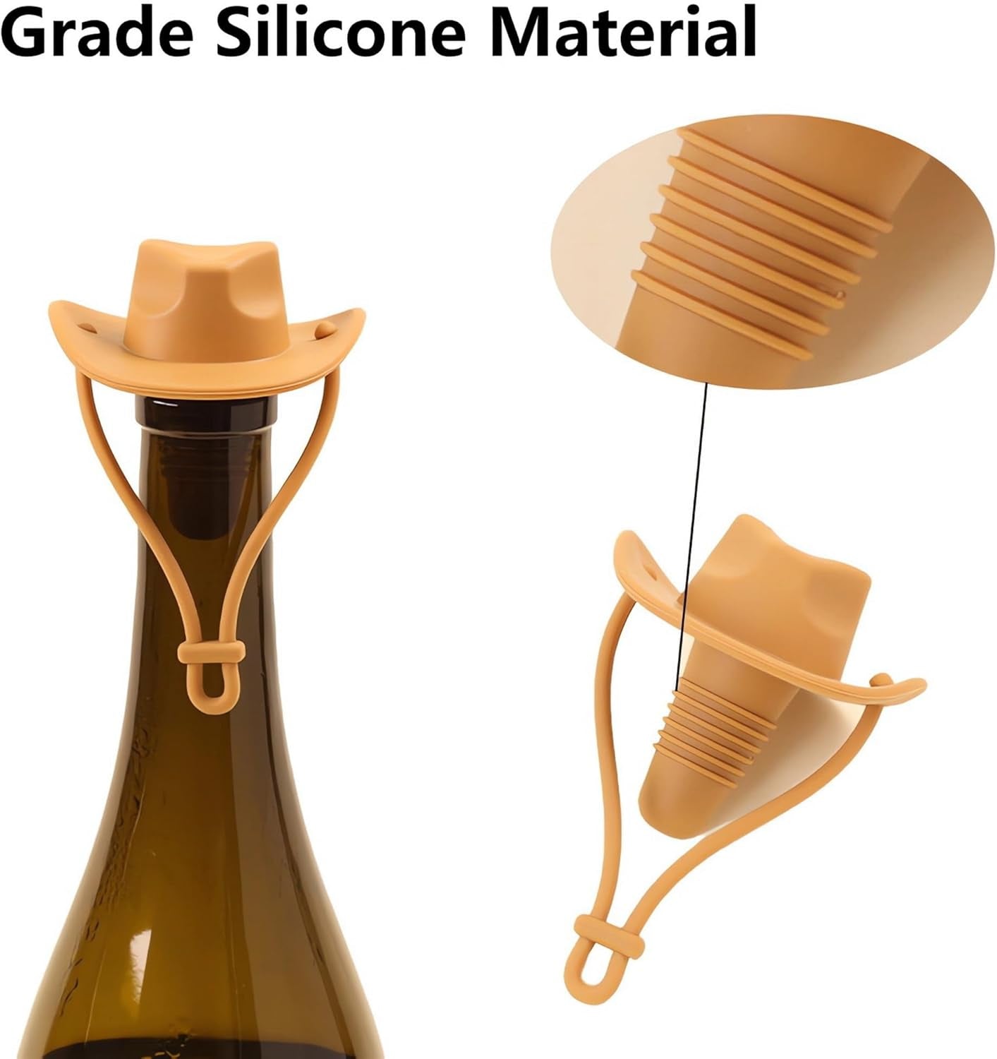 4Pcs Cowboy Hat Wine Stoppers, Silicone Bottle Stopper, Cork Substitute, Sealed Keep Wine Fresh, Cute Home Decoration and Wine Lover'S Novelty Gifts (Coffee+Tan+Red+Green)
