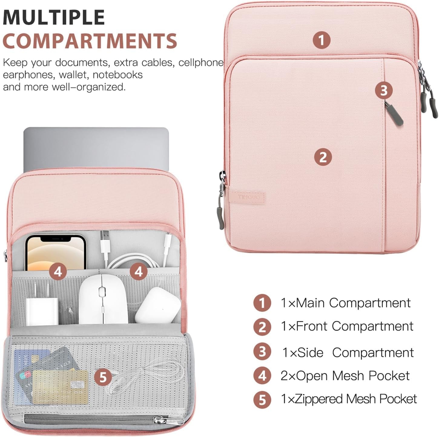 13.3-14 Inch Laptop Sleeve Case Carrying Bag with Pockets for Surface Pro 9/8/X, Macbook Air 2022-2018, Macbook Pro M2 14" /13" M2/M1 Max 14.2 2023-2021, Galaxy Tab S9+/S8+ 12.4", Pink