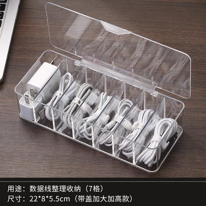 See-Through Charge Cable Organizer Box,Data Cable Management Box USB Cord Sorter, Small Desk Accessories Organizer and Storage