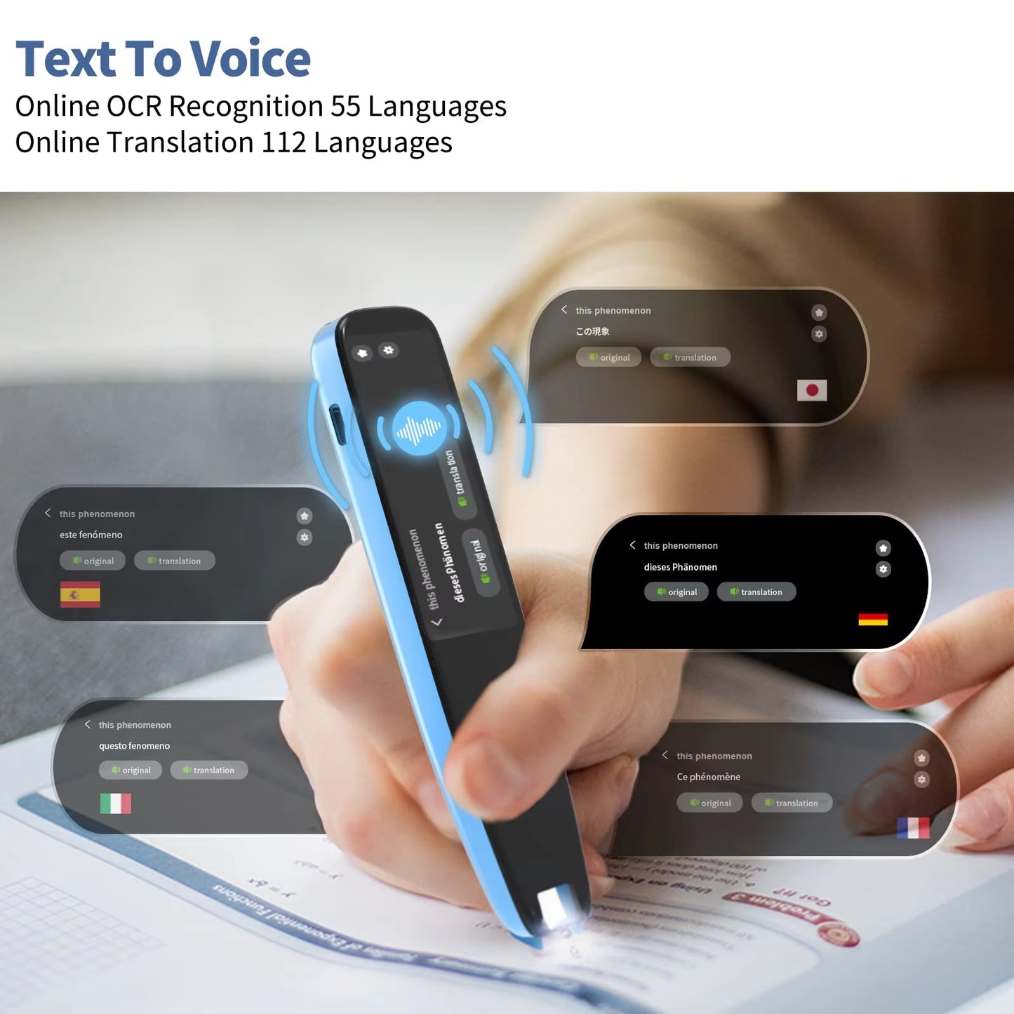 3.99 Inch Scan Reader Pen 4 Pen Translator Real-Time Language Instant Voice Text Photo Translator Collins Dictionary