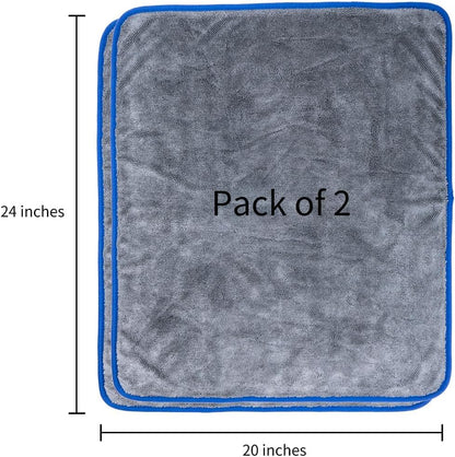 Microfiber Car Drying Towel Super Absorbent Twist Pile Car Towels Rapid Drying Large Cleaning Lint-Free Detailing Cloth Gray 20 X 24 Inches Pack of 2