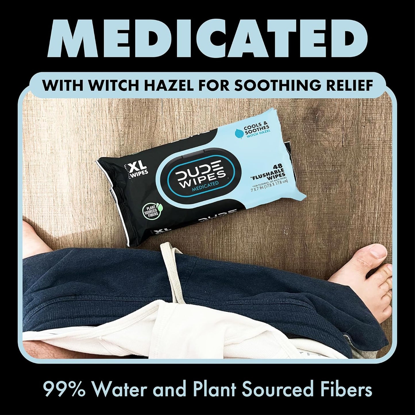 Wipes Fragrance Free Hemorrhoid Flushable Wipes - 3 Pack (144 Count) - Extra-Large, Medicated with Witch Hazel for Soothing Relief - Septic and Sewer Safe